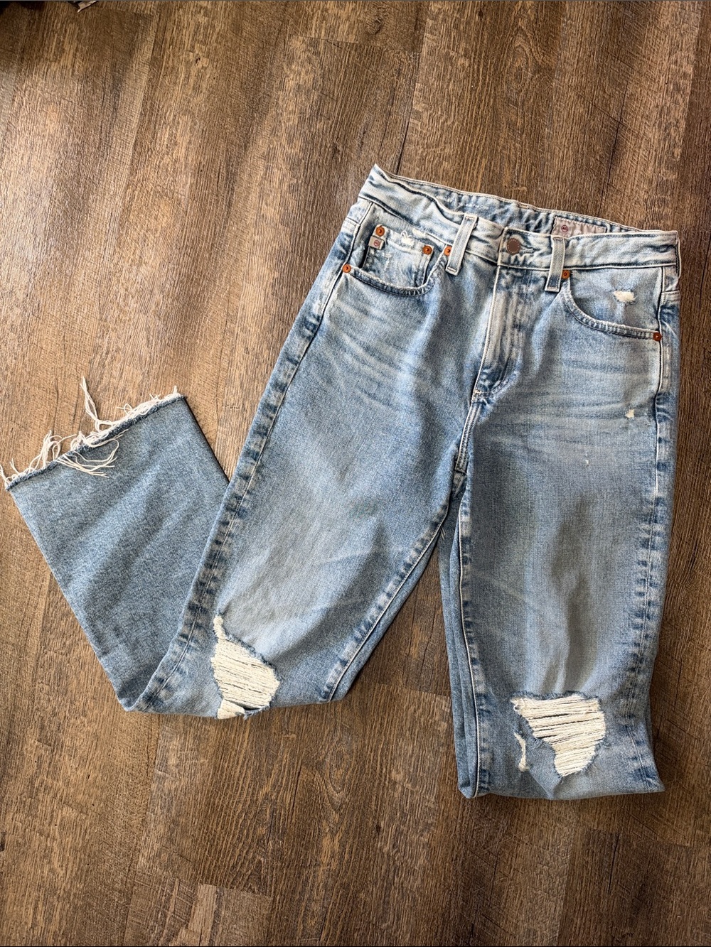 Ag Adriano Goldschmied Light Blue Distressed Boyfriend Jeans